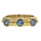 Round Faceted Aquamarine Stack Ring with Gold Dots