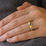 Round Faceted Aquamarine Stack Ring with Gold Dots