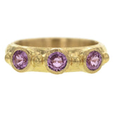 Round Faceted Pink Sapphire Stack Ring with Gold Dots