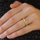Round Faceted Pink Sapphire Stack Ring with Gold Dots