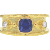 Cushion Blue Sapphire With Side Diamonds in Straight Cigar Band