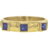 Square Faceted Blue Sapphire Narrow Stack Ring