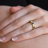Square Faceted Blue Sapphire Narrow Stack Ring