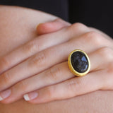 Horizontal Oval Onyx "Rearing Horse" Ring with Granulated Collar