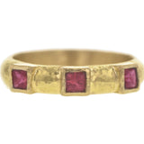 Narrow Stack Ring with square faceted rubies