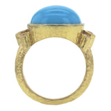 Cushion Turquoise Ring with Side Diamond Triads