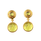 Lime Venetian Glass Intaglio "Cabochon Putto and Duck" Stud Earrings With Peridot