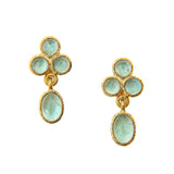 Cabochon Aquamarine Triad Earring with swinging oval aquamarine drop