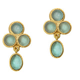 Cabochon Aquamarine Triad Earring with swinging oval aquamarine drop