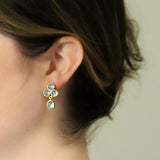 Cabochon Aquamarine Triad Earring with swinging oval aquamarine drop