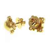 Horizontal gold oval dome set with 2.5 mm diamonds with side gold dots, stud earring with butterfly back