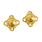 Low gold dome earrings in thin bezel with wire arches and gold dots