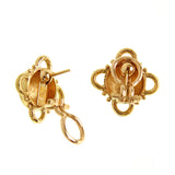 Low gold dome earrings in thin bezel with wire arches and gold dots