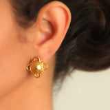 Low gold dome earrings in thin bezel with wire arches and gold dots