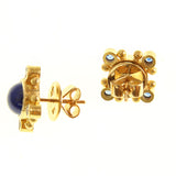 Round lapis stud earring with blue sapphires
