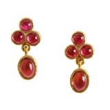 Cabochon Pink Tourmaline Triad Earring with swinging oval Tourmaline drop