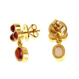 Cabochon Pink Tourmaline Triad Earring with swinging oval Tourmaline drop
