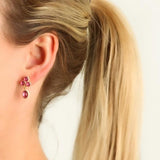 Cabochon Pink Tourmaline Triad Earring with swinging oval Tourmaline drop