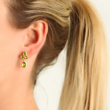 Cabochon Peridot Triad Earring with swinging oval peridot drop