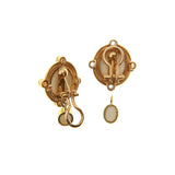 Light Aqua Venetian Glass Intaglio "Demel Bee" Earrings With Cabochon Aquamarines And Detachable Light Aqua Venetian Glass Intaglio "Micro And Angel Dog" Drops