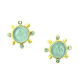 Light Aqua Venetian Glass Intaglio "Tiny Bee" Stud Earrings with Faceted Aquamarine