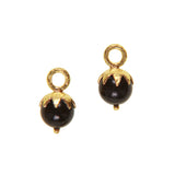 Round Black Jade Bead Earring Charms With Eggplant Cap