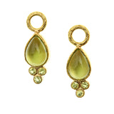 Vertical Cabochon Pear Shape Peridot Earring Charms with Bottom Peridot Triad