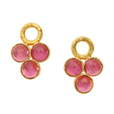 Cabochon Pink Tourmaline Triad Earring Charms for Hoops