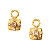 Square Gold and Diamond Earring Charms for Hoops