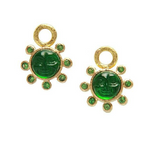 Green Venetian Glass Intaglio "Man in the Moon" Earring Charms With Faceted Tsavorite Halo