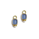 Cerulean Venetian Glass Intaglio "Square Putto" Earring Charms With Pearls for Hoops