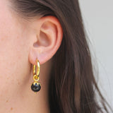 Round Black Jade Bead Earring Charms With Eggplant Cap