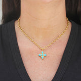 Sleeping Beauty Turquoise "Clover" Pendant With Clip Bale and faceted blue zircon (Copy)