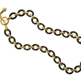 17" Black Jade "Positano" Link Necklace with Banded Gold Connectors and Toggle Clasp