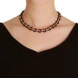 17" Black Jade "Positano" Link Necklace with Banded Gold Connectors and Toggle Clasp
