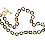 21" Black Jade "Positano" Link Necklace with Banded Gold Connectors and Toggle Clasp