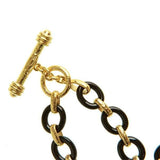 17" Black Jade "Positano" Link Necklace with Banded Gold Connectors and Toggle Clasp