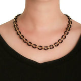 21" Black Jade "Positano" Link Necklace with Banded Gold Connectors and Toggle Clasp
