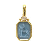 Cerulean Venetian Glass Intaglio "Small Centaur" Pendant with Cabochon Moonstone