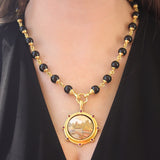 21" Onyx Bead and Gold Link Necklace With 10mm Onyx Beads and Circle Clasp for pendants