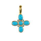 Sleeping Beauty Turquoise "Clover" Pendant With Clip Bale and faceted blue zircon