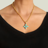 Sleeping Beauty Turquoise "Clover" Pendant With Clip Bale and faceted blue zircon