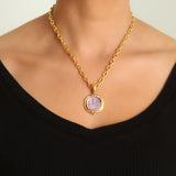 Mulberry Venetian Glass Intaglio "Neptune" Pendant with Faceted Amethyst