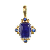Vertical Cushion Lapis Pendant with blue sapphires on hinged bale