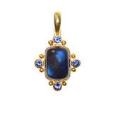 Vertical Cushion Labradorite and Blue Sapphire Pendant with hinged bale