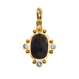 Vertical Cushion Labradorite and Blue Sapphire Pendant with hinged bale