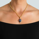 Vertical Cushion Labradorite and Blue Sapphire Pendant with hinged bale