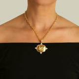 Gold Cushion "Swan" Pendant with Diamond triads on hinged bale