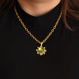 Cushion Cut Cabochon Peridot and Faceted Demantoid Garnet Pendant