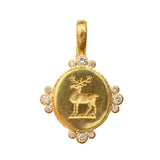 Gold Vertical Oval "Stag" and Diamond Pendant with Hinged Bale